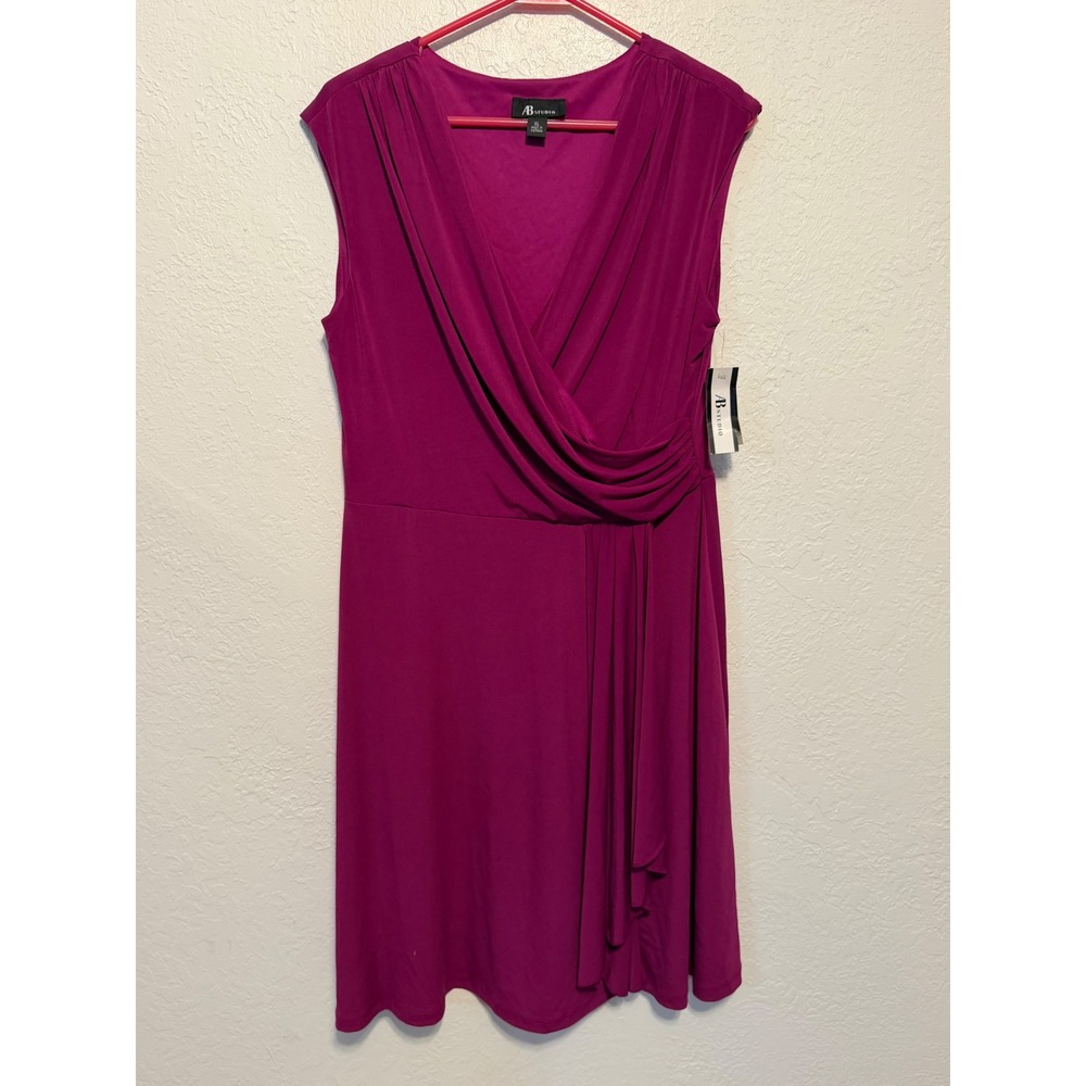 AB Studio Magenta Pink Faux Wrap Sleeveless Ruched Cocktail Dress XL NWT 0340T93